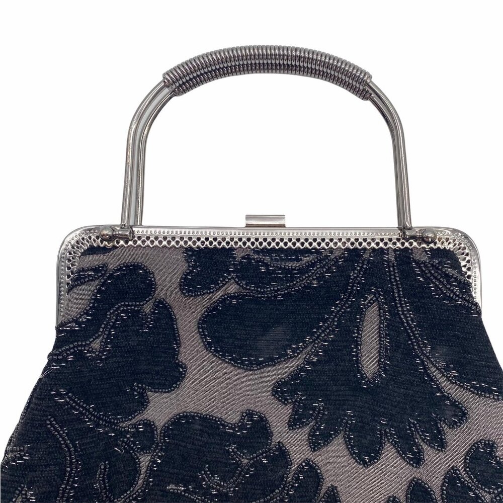 Vintage Shakeels Concepts Black Elegant Beaded Kiss lock shell shape bag - Picture 3 of 11